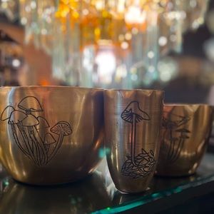 Brass Mushroom bowl and vase set
